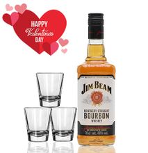 Valentines Gift Package-Jim Beam Bourbon Whiskey and 3 whiskey shot glasses.